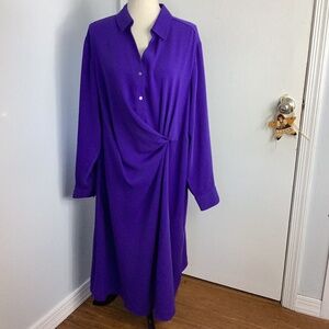 NWT J.JILL WEAREVER COLLECTION PLUS 2X TANZANITE MIDI DRESS FAUX WRAP CARRER